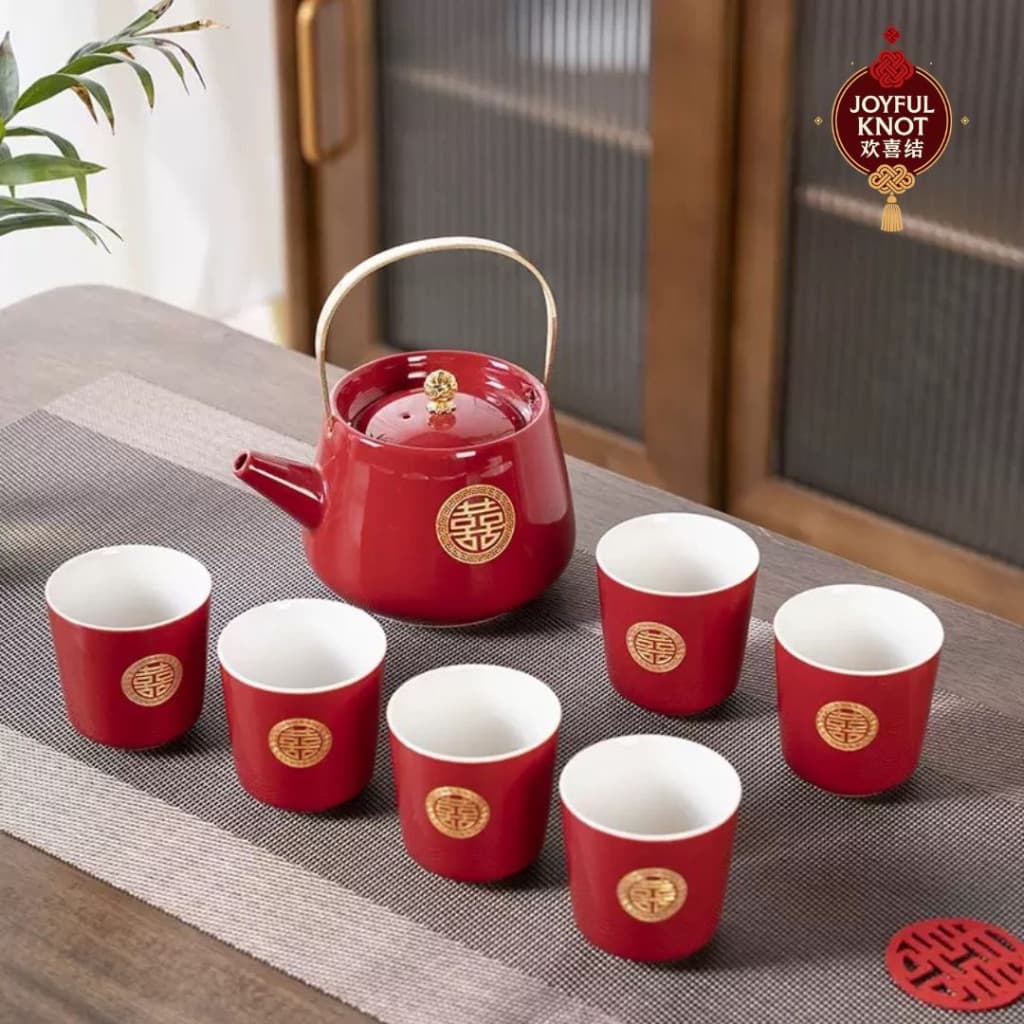 [SG READY STOCK] High Grade Chinese Wedding Tea Ceremony Set | Red Teapot & Cups with Tray | Bride Dowry Gift Set 结婚敬茶壶杯 – view 2