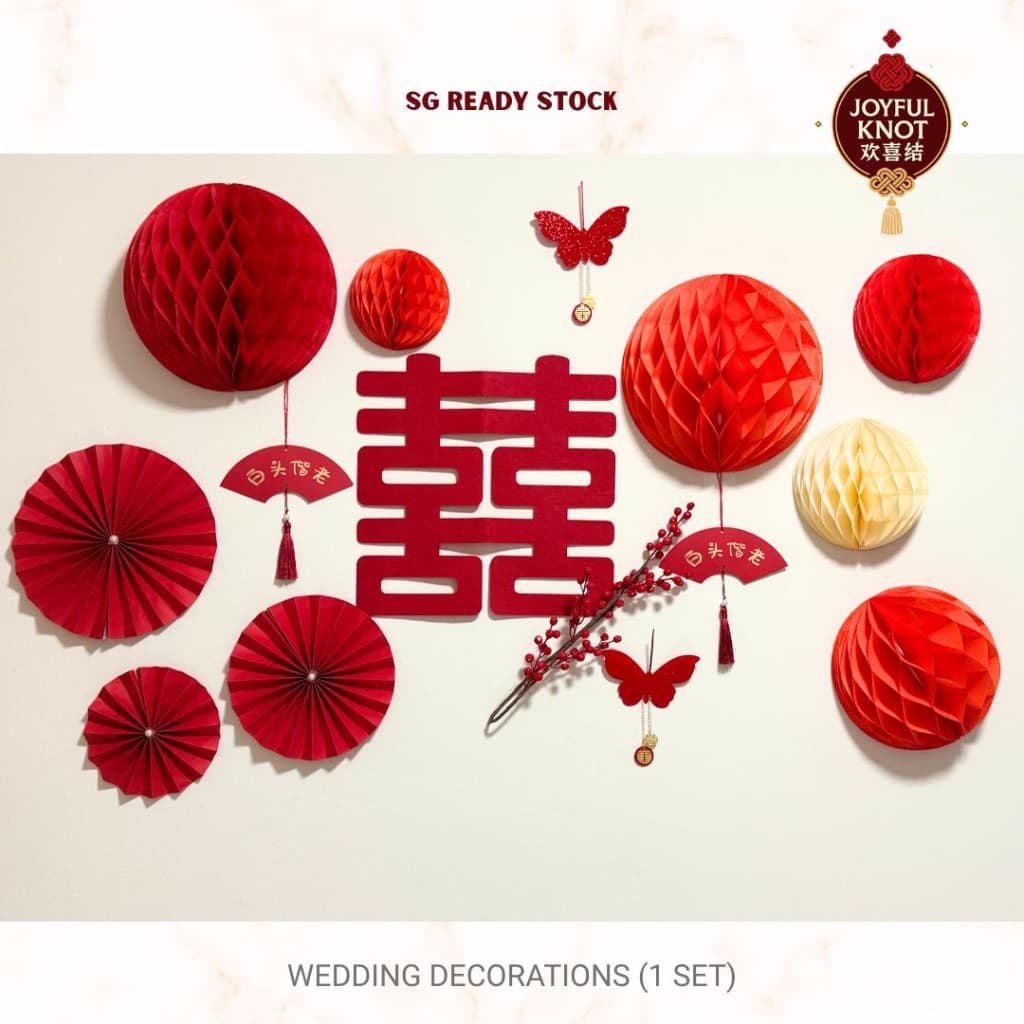 [SG READY STOCK] Chinese Wedding Room Decoration Set | Double Happiness Wall Decor | Living Room Backdrop Kit 喜字布置套装 – view 2