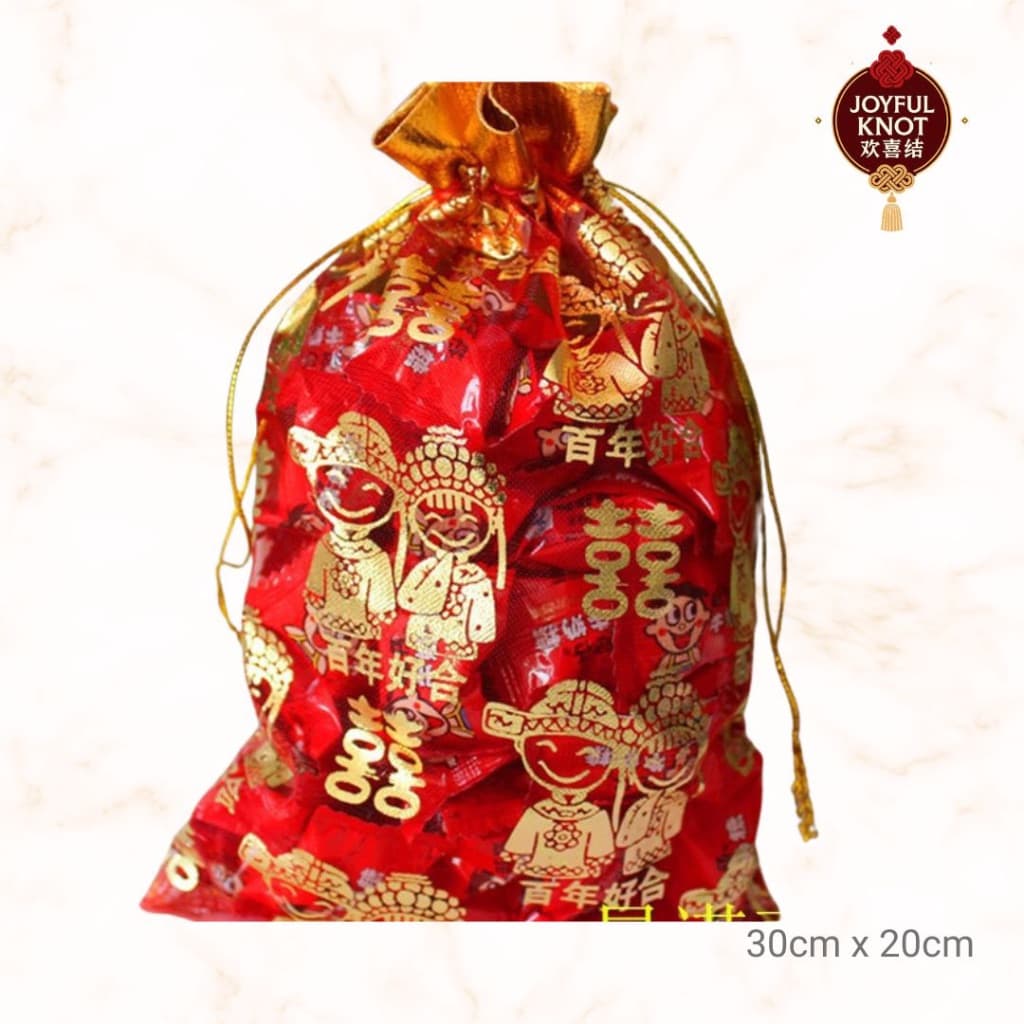 [SG READY STOCK] Chinese Wedding Xi Organza Bag | Double Happiness Organza Bag for Candy Wine/ Orange Juice Bottles 喜字纱袋 – view 5