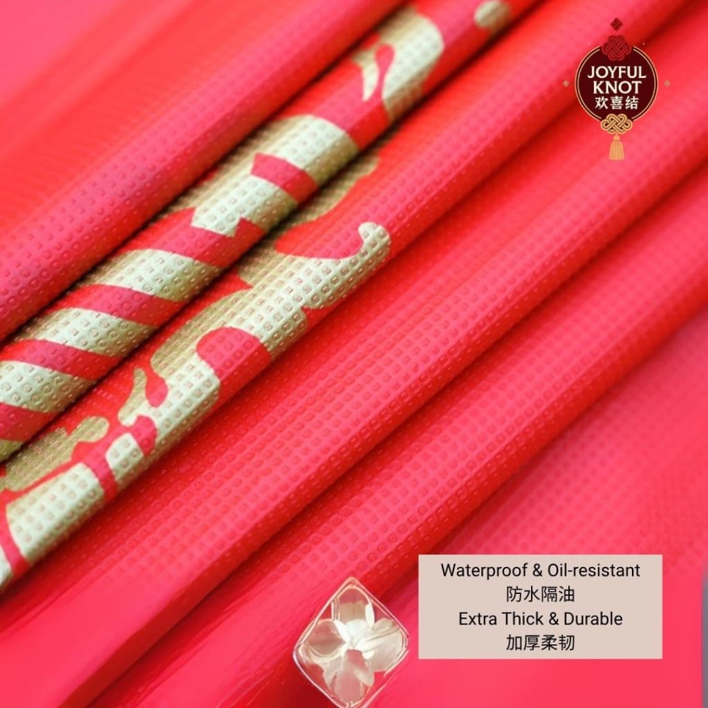 [SG READY STOCK] Chinese Wedding Red Xi Table Cloth [2PCS] | Double Happiness Disposable Round & Rectangle Cover 结婚一次性桌布 – view 3