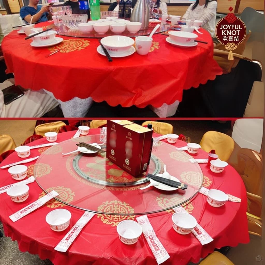 [SG READY STOCK] Chinese Wedding Red Xi Table Cloth [2PCS] | Double Happiness Disposable Round & Rectangle Cover 结婚一次性桌布 – view 5