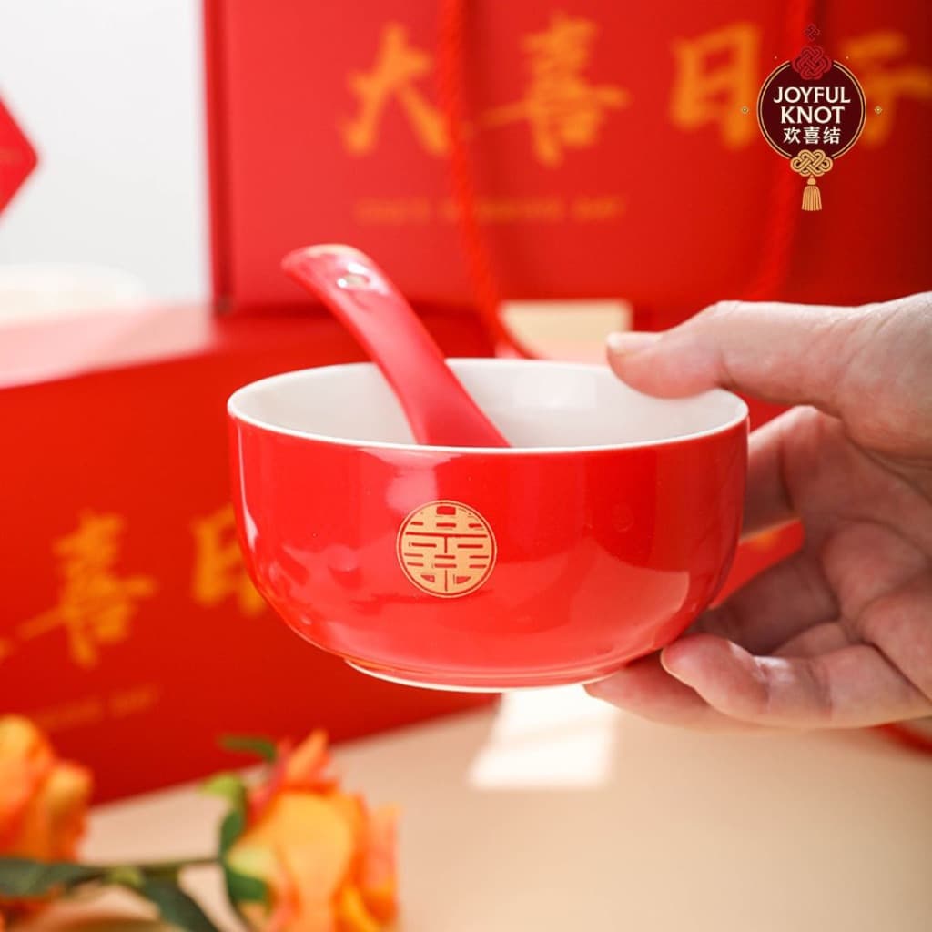 [SG READY STOCK] Classic Wedding Bowl Set| Chopsticks & Spoon Gift Box | Chinese Wedding Xi Bowl Dowry Return Gift 喜庆碗筷礼 – view 2