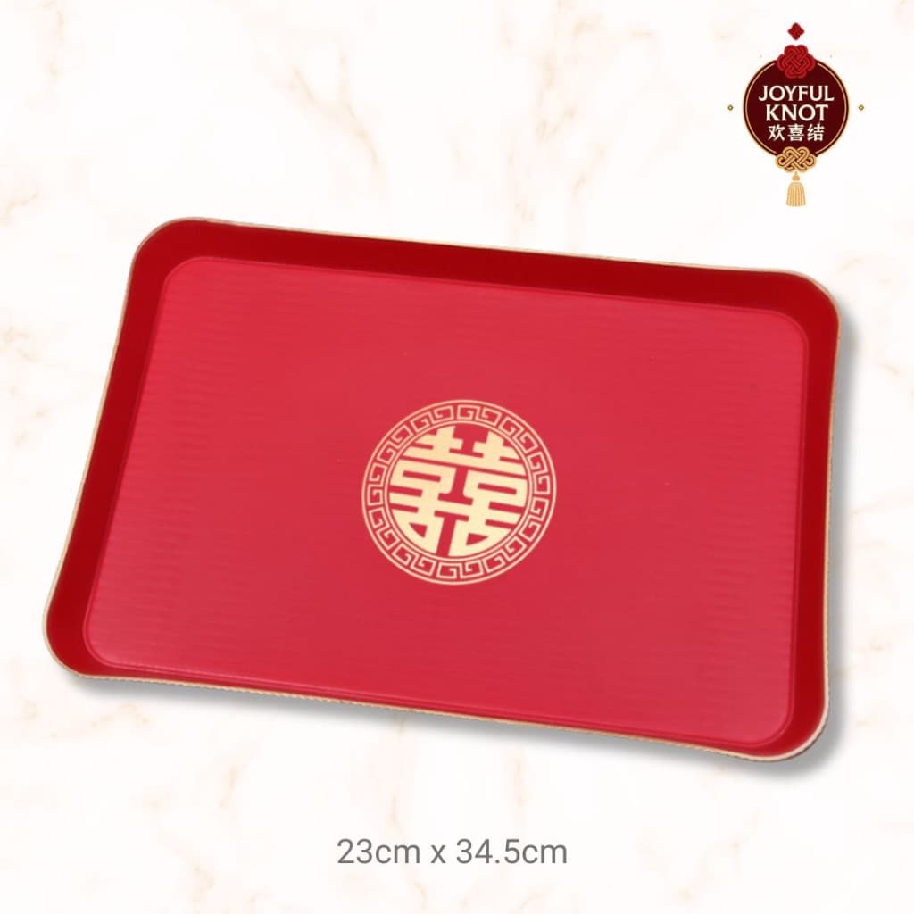 [SG READY STOCK] Double Happiness Gold Rim Tray | Wedding Tea & Wine Serving Plate | Fu Xi Character Fruit Tray 金边喜字福字托盘 – view 4