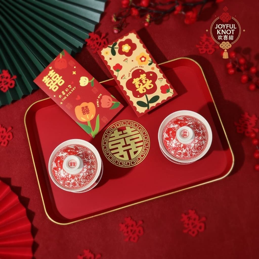[SG READY STOCK] Thickened Double Happiness Tray | Wedding Tea & Wine Serving Plate | Xi Character Fruit Tray 加厚金边喜字托盘 – view 2