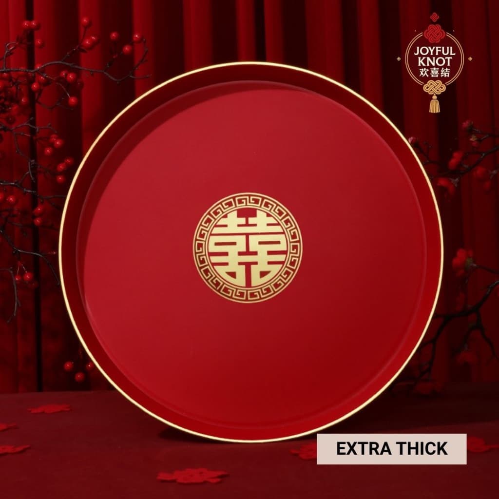 [SG READY STOCK] Thickened Double Happiness Tray | Wedding Tea & Wine Serving Plate | Xi Character Fruit Tray 加厚金边喜字托盘 – view 3