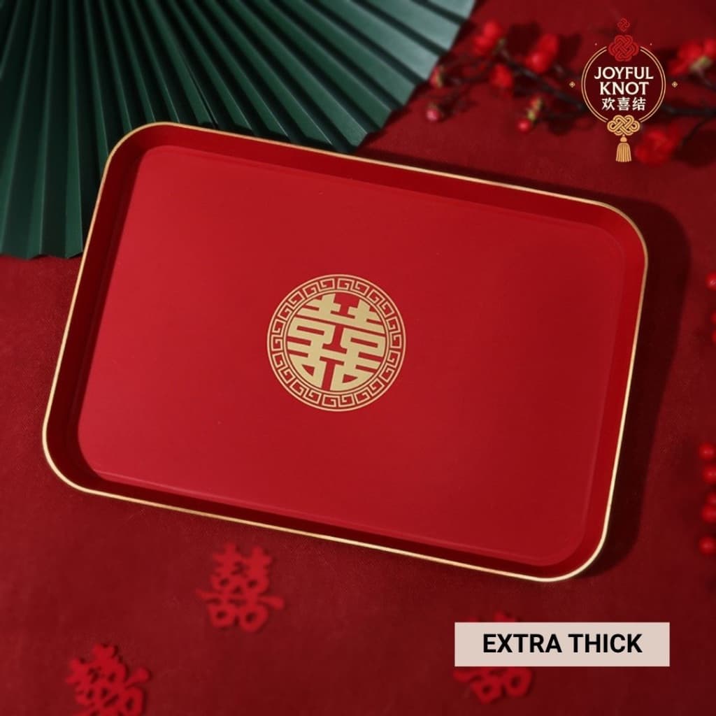[SG READY STOCK] Thickened Double Happiness Tray | Wedding Tea & Wine Serving Plate | Xi Character Fruit Tray 加厚金边喜字托盘 – view 4