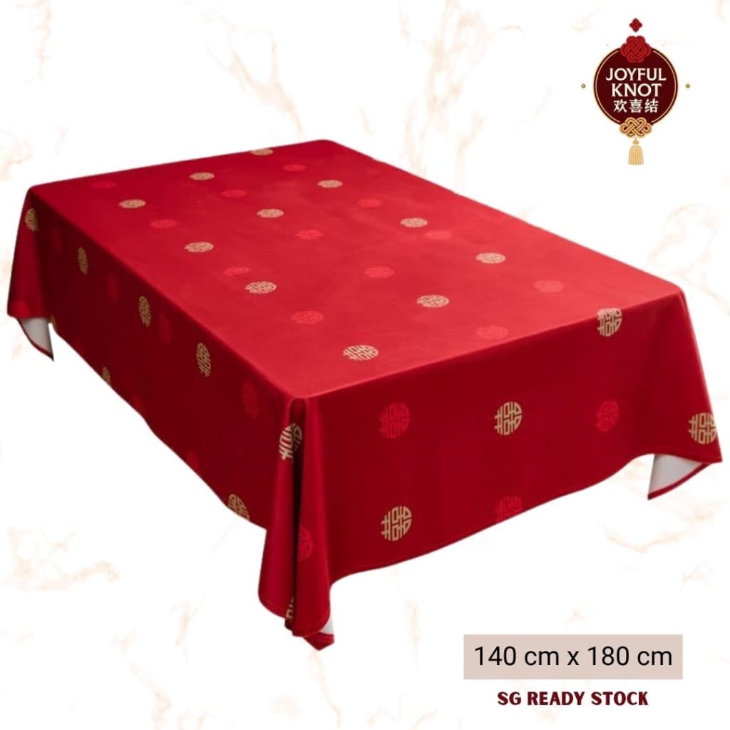 [SG READY STOCK] Guo Da Li Red Table Cloth | Chinese Wedding Double Happiness Xi Tablecloth | Rectangle  喜字红桌布 – view 3
