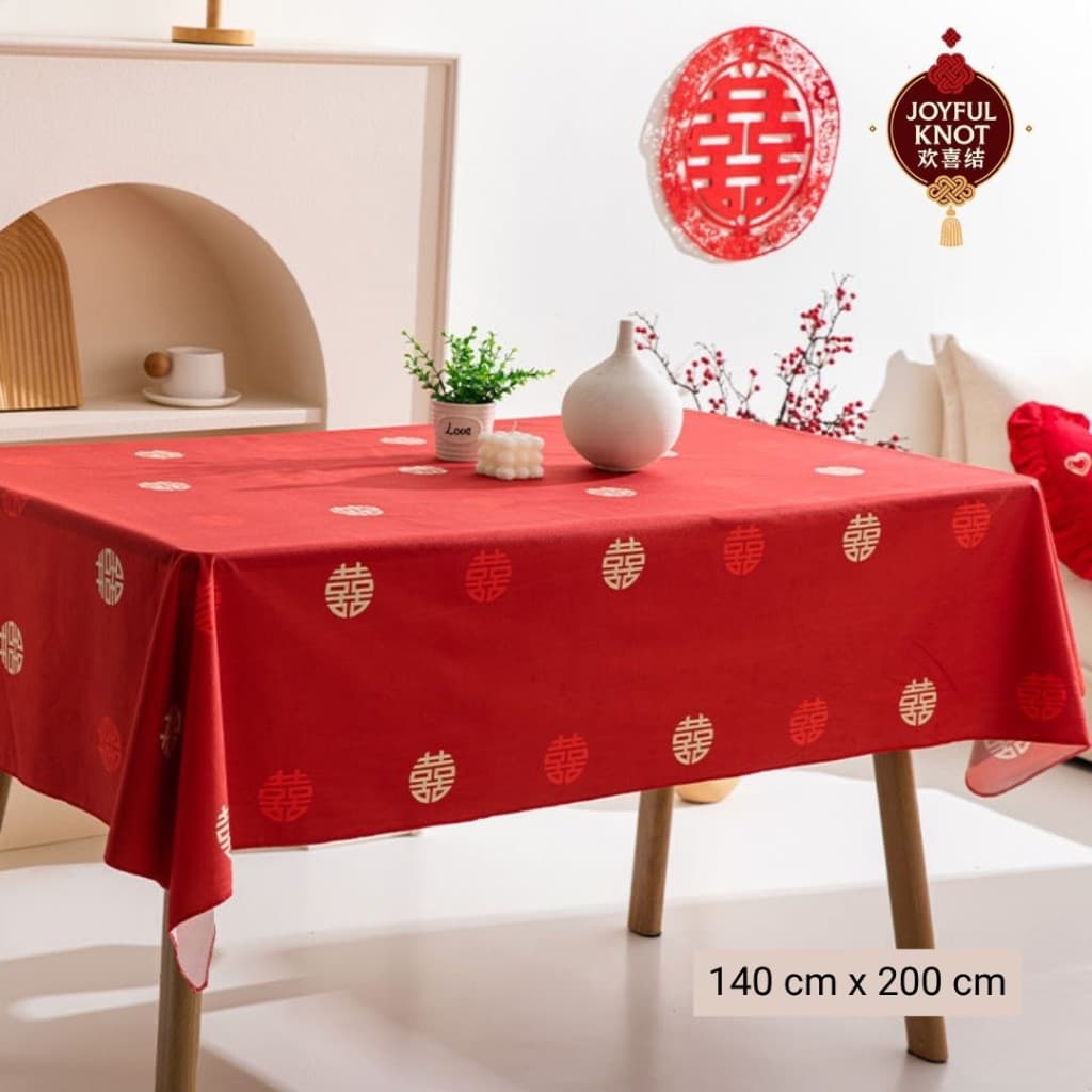 [SG READY STOCK] Guo Da Li Red Table Cloth | Chinese Wedding Double Happiness Xi Tablecloth | Rectangle  喜字红桌布 – view 4