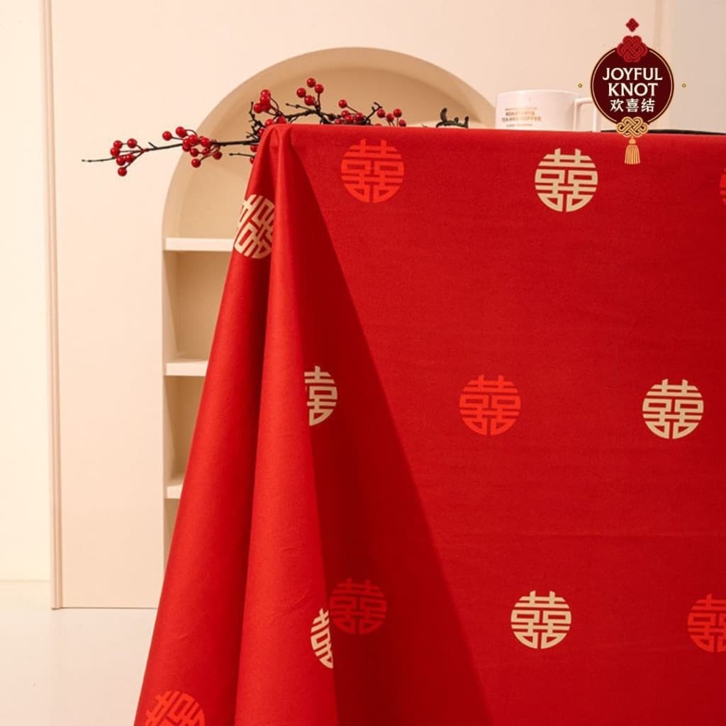 [SG READY STOCK] Guo Da Li Red Table Cloth | Chinese Wedding Double Happiness Xi Tablecloth | Rectangle  喜字红桌布 – view 6