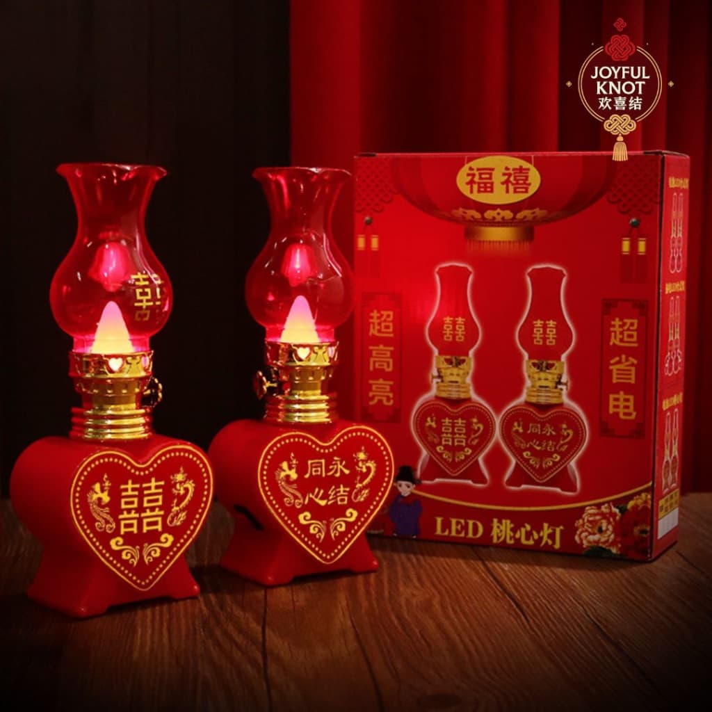 [SG READY STOCK]  Chinese Wedding Double Happiness LED Candle Lamps (1 Pair) | Bedside Table Lights Xi Love Lamp 喜字婚房电子灯 – view 4
