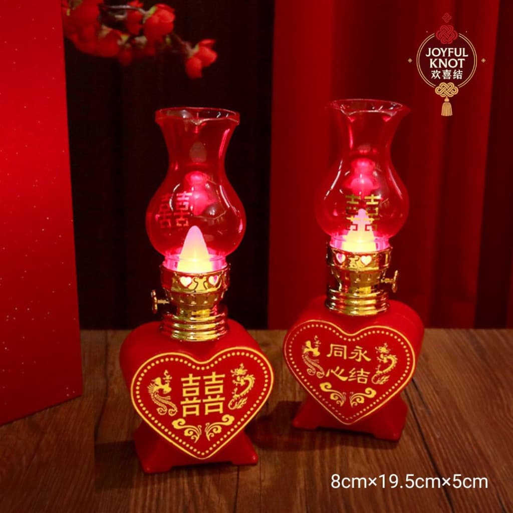 [SG READY STOCK]  Chinese Wedding Double Happiness LED Candle Lamps (1 Pair) | Bedside Table Lights Xi Love Lamp 喜字婚房电子灯 – view 5