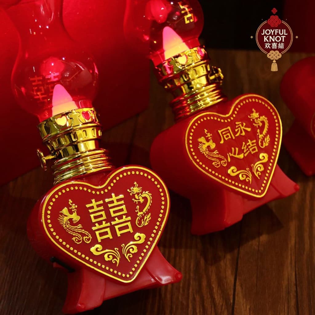 [SG READY STOCK]  Chinese Wedding Double Happiness LED Candle Lamps (1 Pair) | Bedside Table Lights Xi Love Lamp 喜字婚房电子灯 – view 6