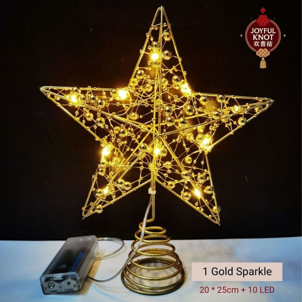 [SG READY STOCK] Christmas Tree LED Star Topper | Gold & Silver 25cm | Holiday Xmas Tree Decoration Ornament 圣诞树装饰五角星 – view 2