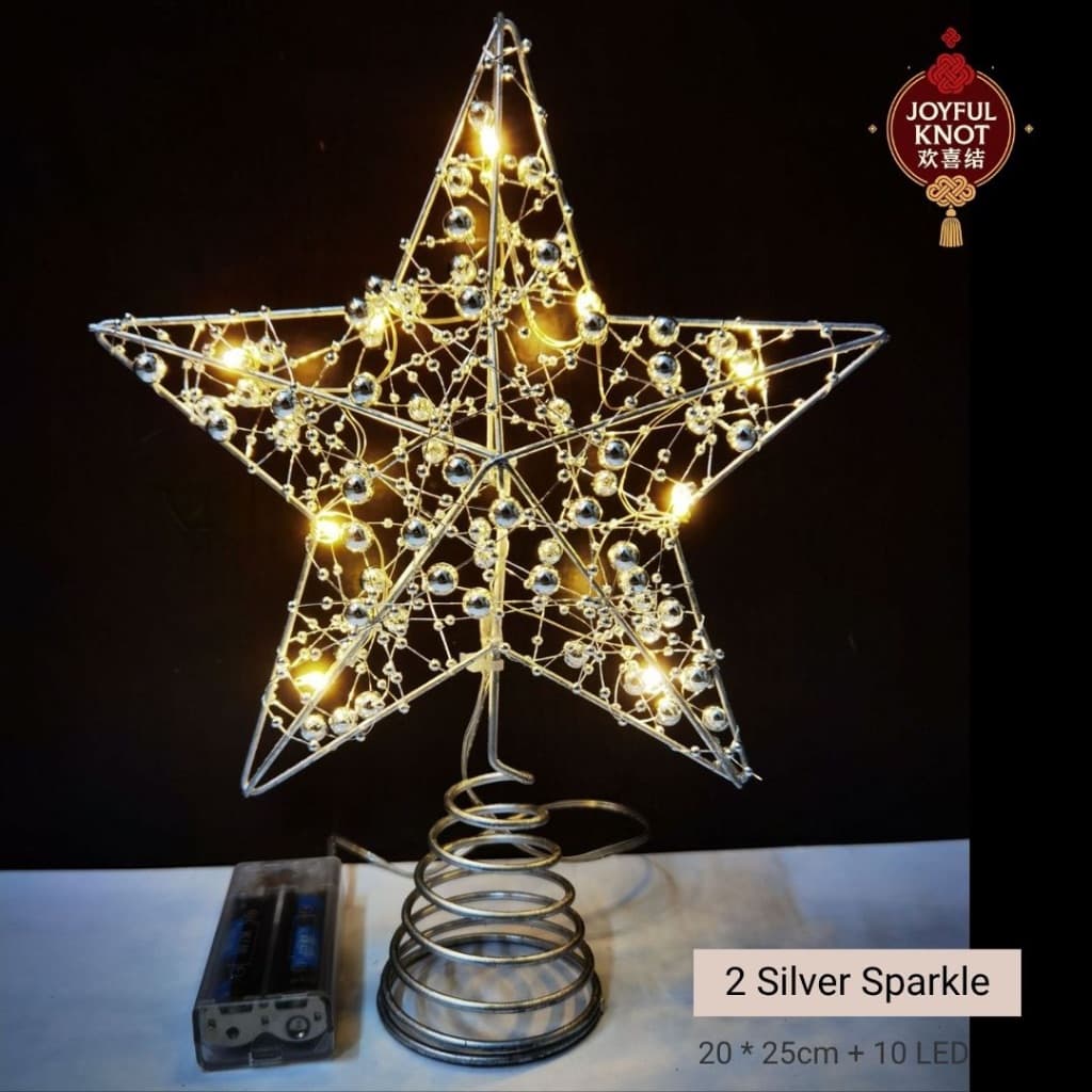 [SG READY STOCK] Christmas Tree LED Star Topper | Gold & Silver 25cm | Holiday Xmas Tree Decoration Ornament 圣诞树装饰五角星 – view 3