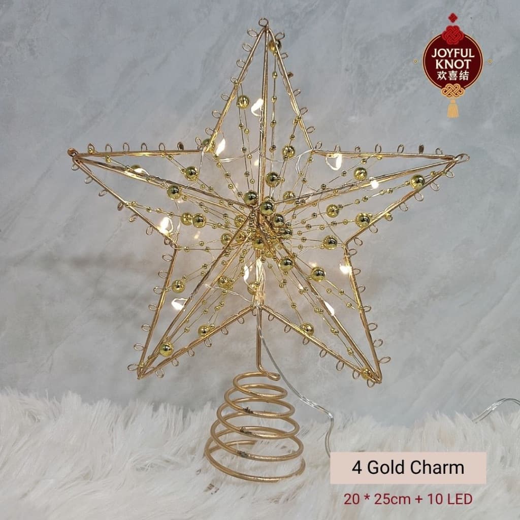 [SG READY STOCK] Christmas Tree LED Star Topper | Gold & Silver 25cm | Holiday Xmas Tree Decoration Ornament 圣诞树装饰五角星 – view 5
