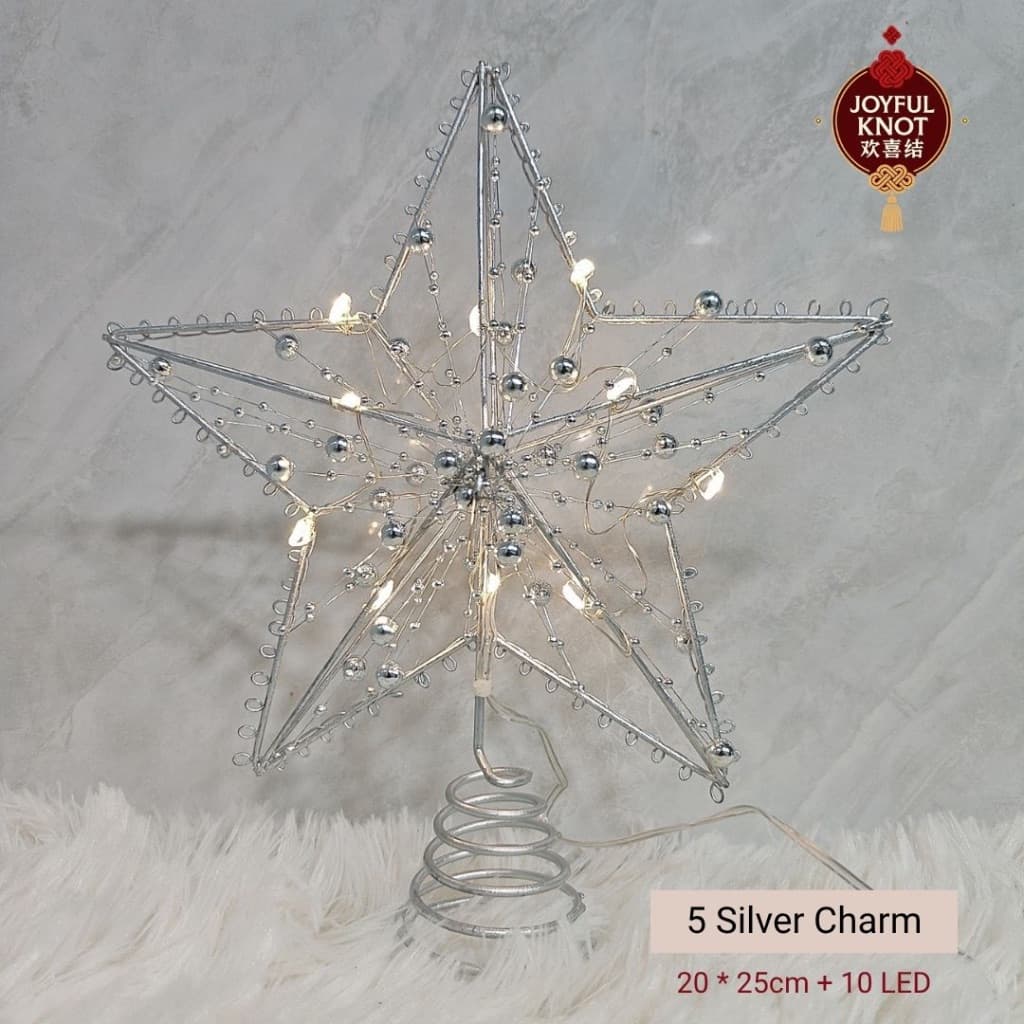 [SG READY STOCK] Christmas Tree LED Star Topper | Gold & Silver 25cm | Holiday Xmas Tree Decoration Ornament 圣诞树装饰五角星 – view 6