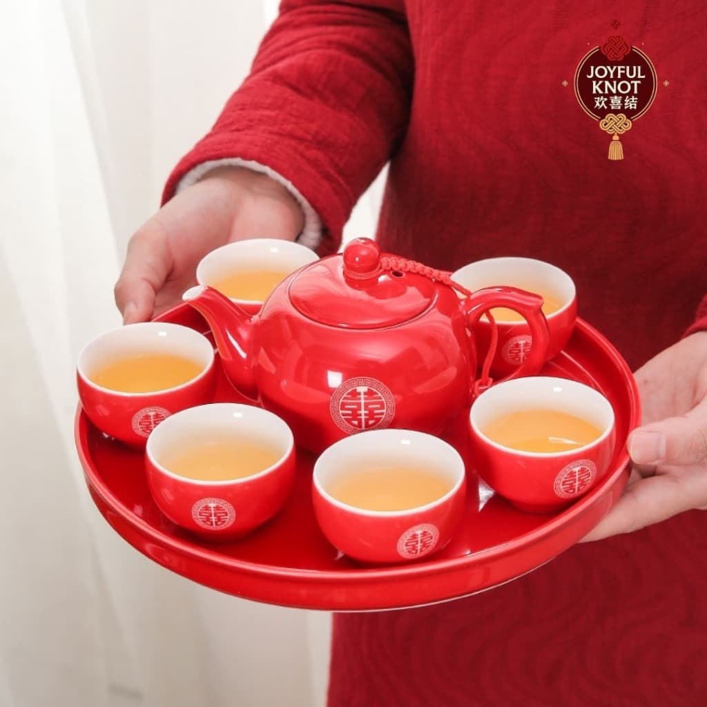 [SG READY STOCK]  Red Ceramic Chinese Wedding Tea Set with Gift Box | Traditional Chinese Wedding Tea Ceremony 中式婚礼茶具礼盒 – view 5