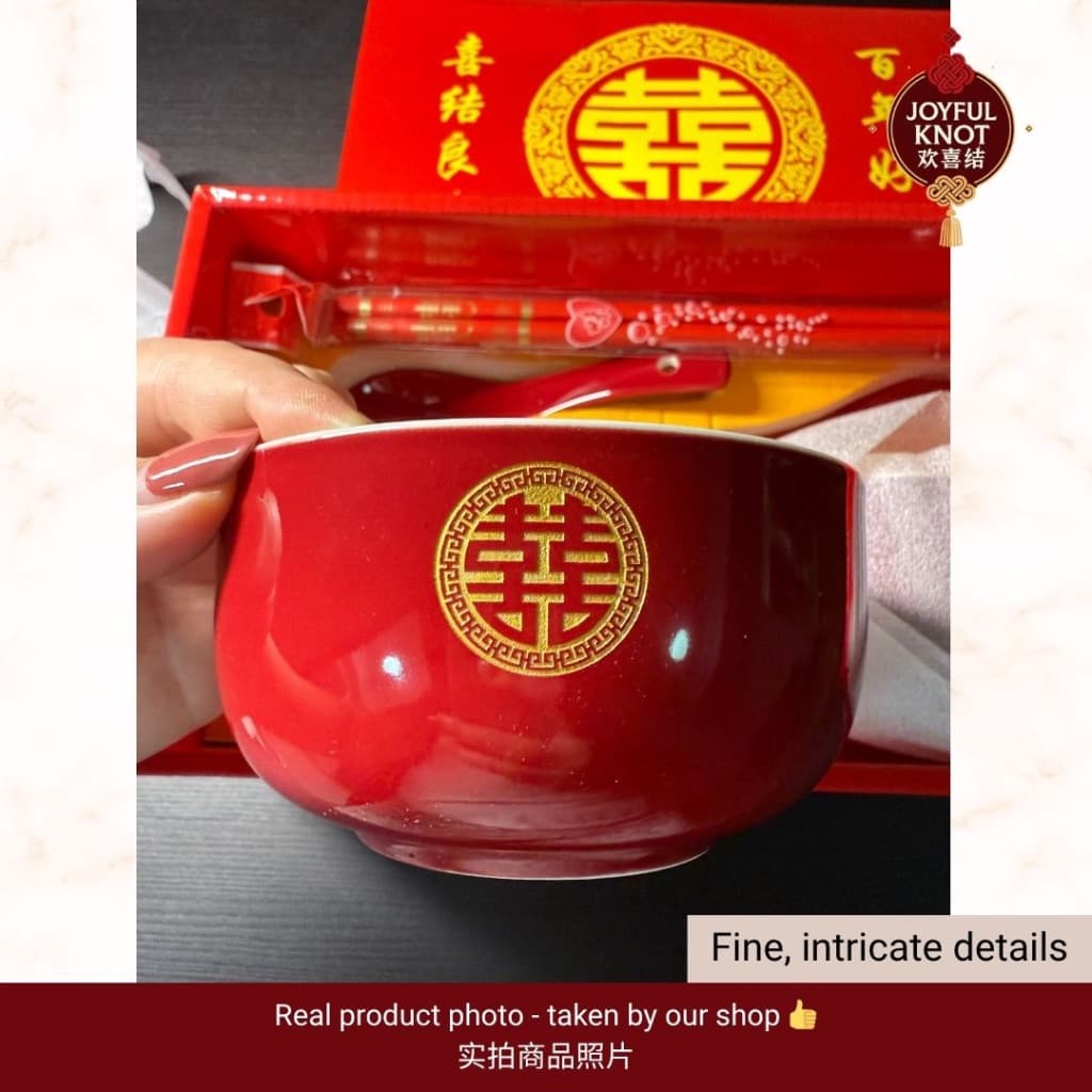 [SG READY STOCK] Xi Base Wedding Double Happiness Bowl Set | Chopsticks Spoon Box | Chinese Wedding Xi Bowl Gift 碗底喜字碗筷礼 – view 4