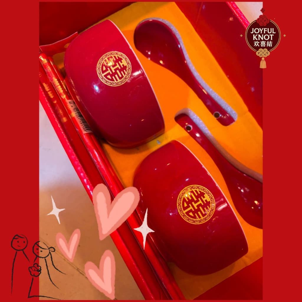 [SG READY STOCK] Xi Base Wedding Double Happiness Bowl Set | Chopsticks Spoon Box | Chinese Wedding Xi Bowl Gift 碗底喜字碗筷礼 – view 6