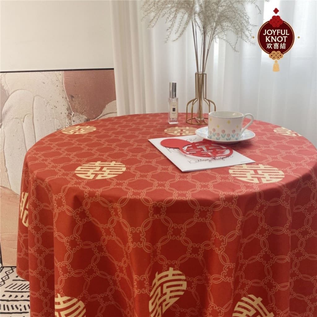 [SG READY STOCK] Big Xi Guo Da Li Red Table Cloth | Chinese Wedding Double Happiness Xi Tablecloth  喜字大喜红桌布 – view 3