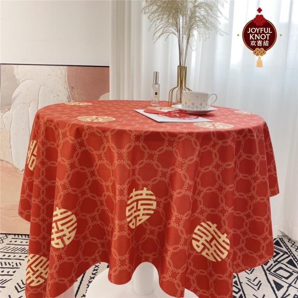 [SG READY STOCK] Big Xi Guo Da Li Red Table Cloth | Chinese Wedding Double Happiness Xi Tablecloth  喜字大喜红桌布 – view 4