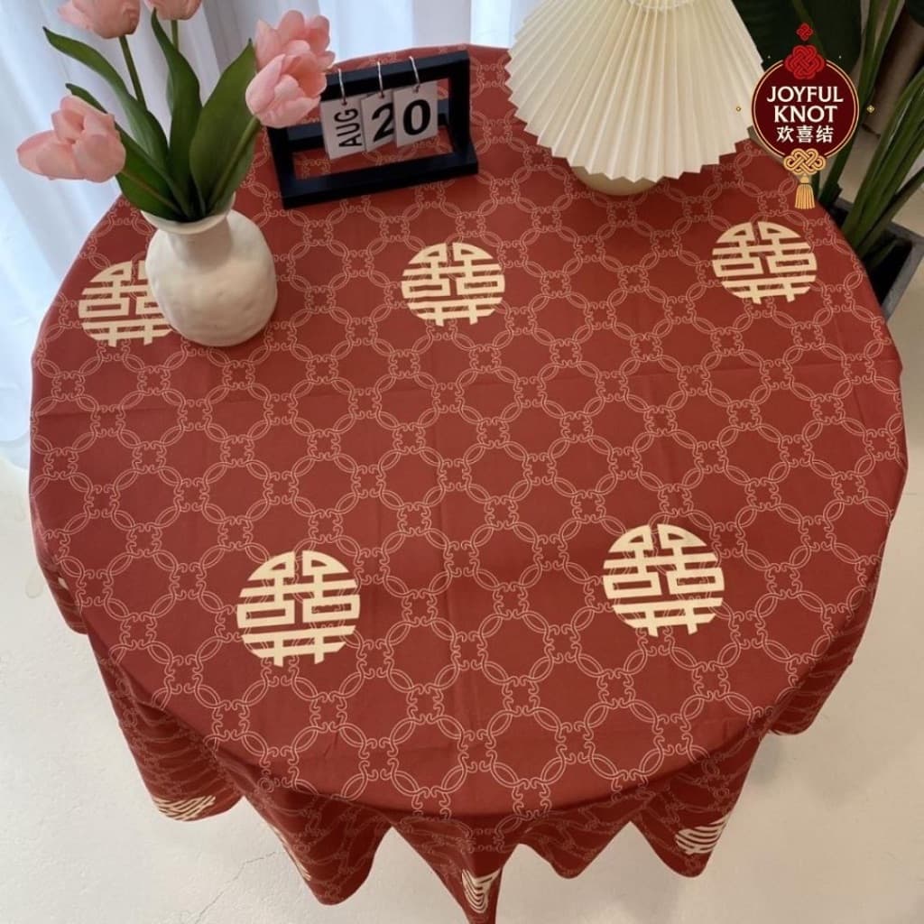 [SG READY STOCK] Big Xi Guo Da Li Red Table Cloth | Chinese Wedding Double Happiness Xi Tablecloth  喜字大喜红桌布 – view 5