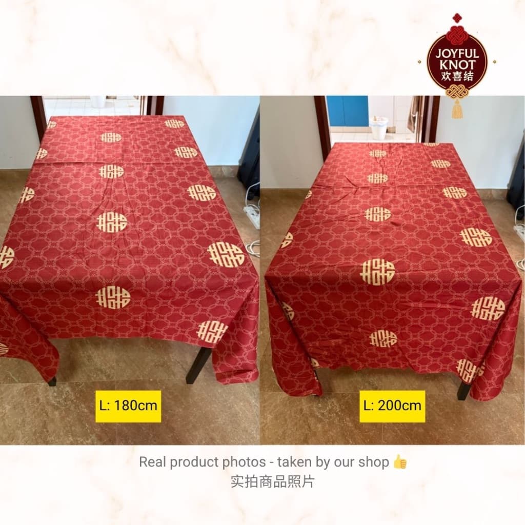 [SG READY STOCK] Big Xi Guo Da Li Red Table Cloth | Chinese Wedding Double Happiness Xi Tablecloth  喜字大喜红桌布 – view 6