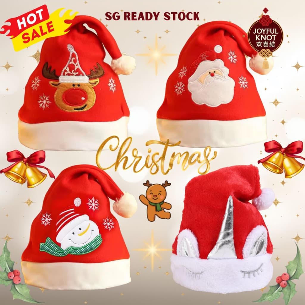 Santa Hat Christmas Hat for Adults | Party Accessories | Reindeer Hat | Unicorn Hat for Xmas 圣诞老人小鹿雪人帽